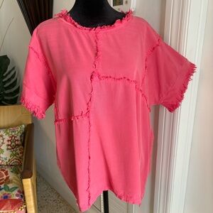 APNY The Parched Fringe Woven Peach Casual Top! Never worn! Short Sleeve! Large